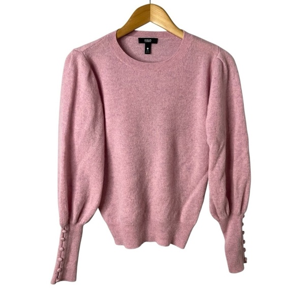 Aqua Sweaters - Aqua Cashmere Balloon Sleeve Sweater Button Cuffs Pink Size Medium